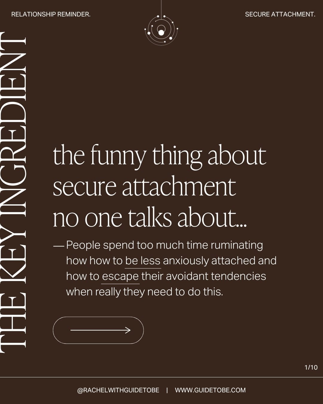 The thing about secure attachment no one talks about&hellip;

People spend years trying to be less anxious
or trying to escape their avoidant tendencies
thinking that&rsquo;s how healing happens.

But secure attachment isn&rsquo;t about attaching bet