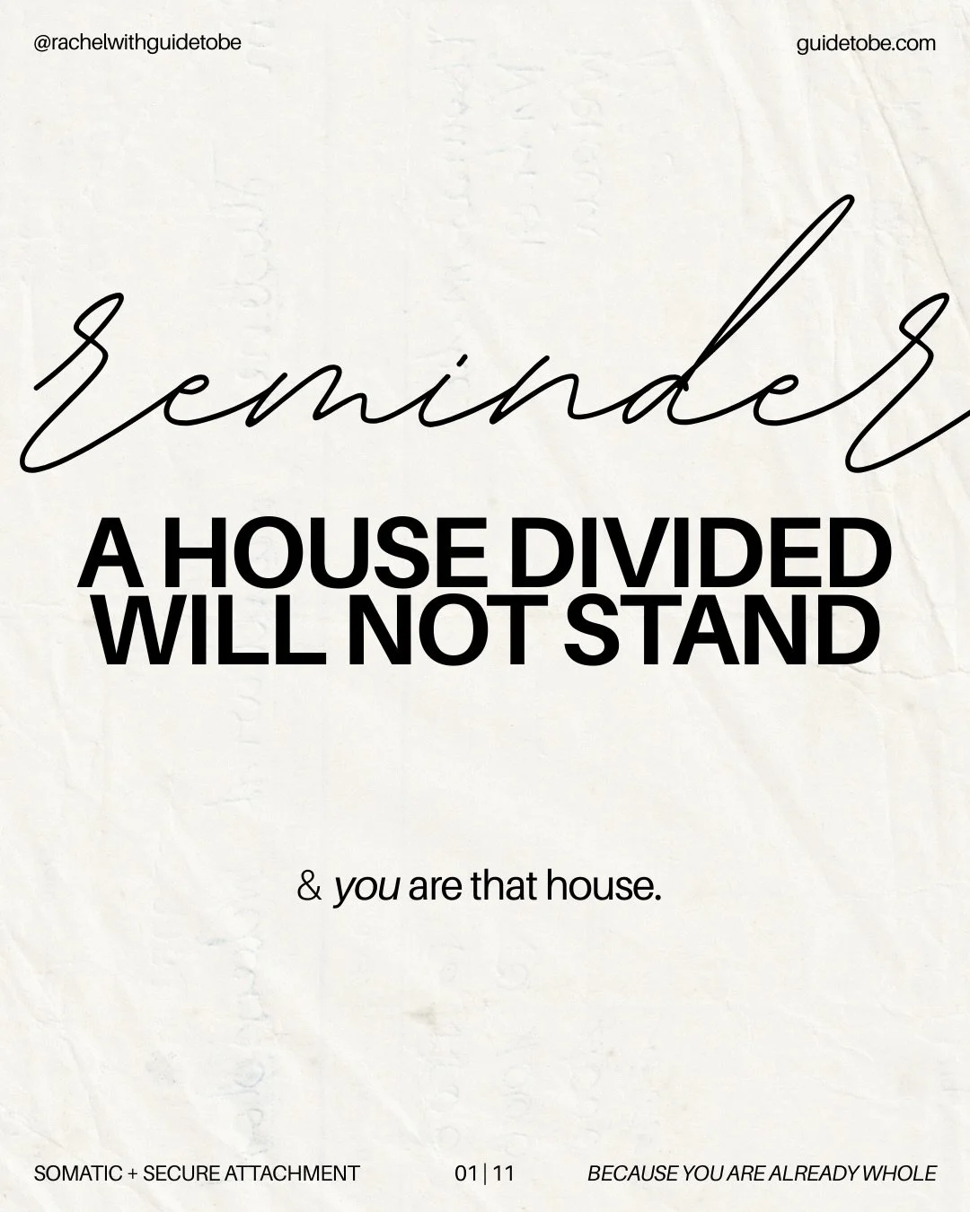 Get honest, are you the divided house? 

Are you separating yourself:
👉🏼 your head and your heart
👉🏼 your reaction from your true desire 
👉🏼 your story versus the collective truth

There are THOUSANDS of ways that we all deny ourselves of our i