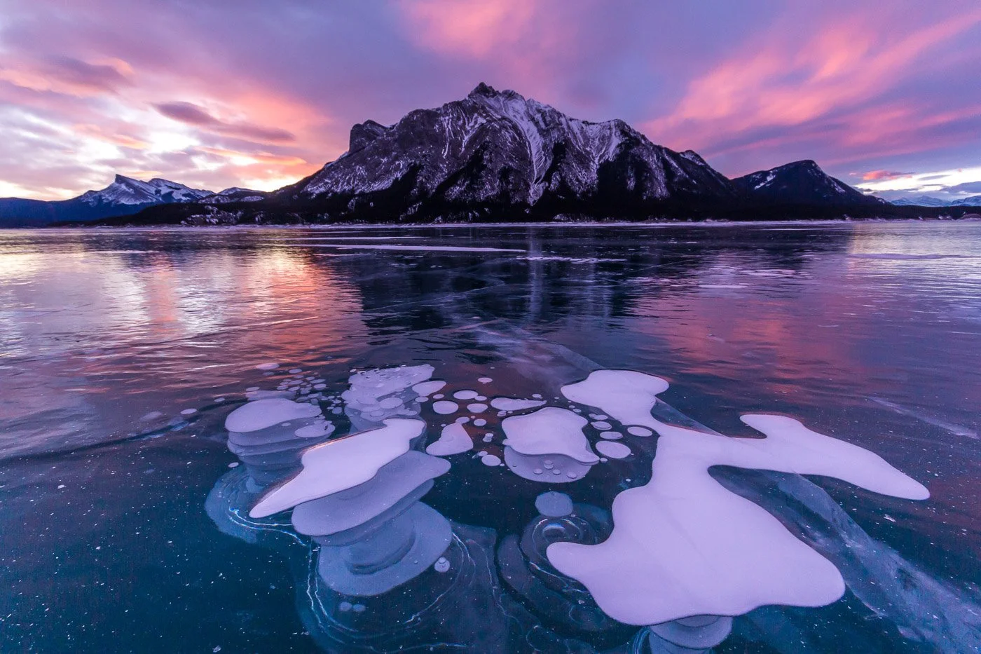 Methane bubbles in ice, Abraham Lake mount Michener Alberta