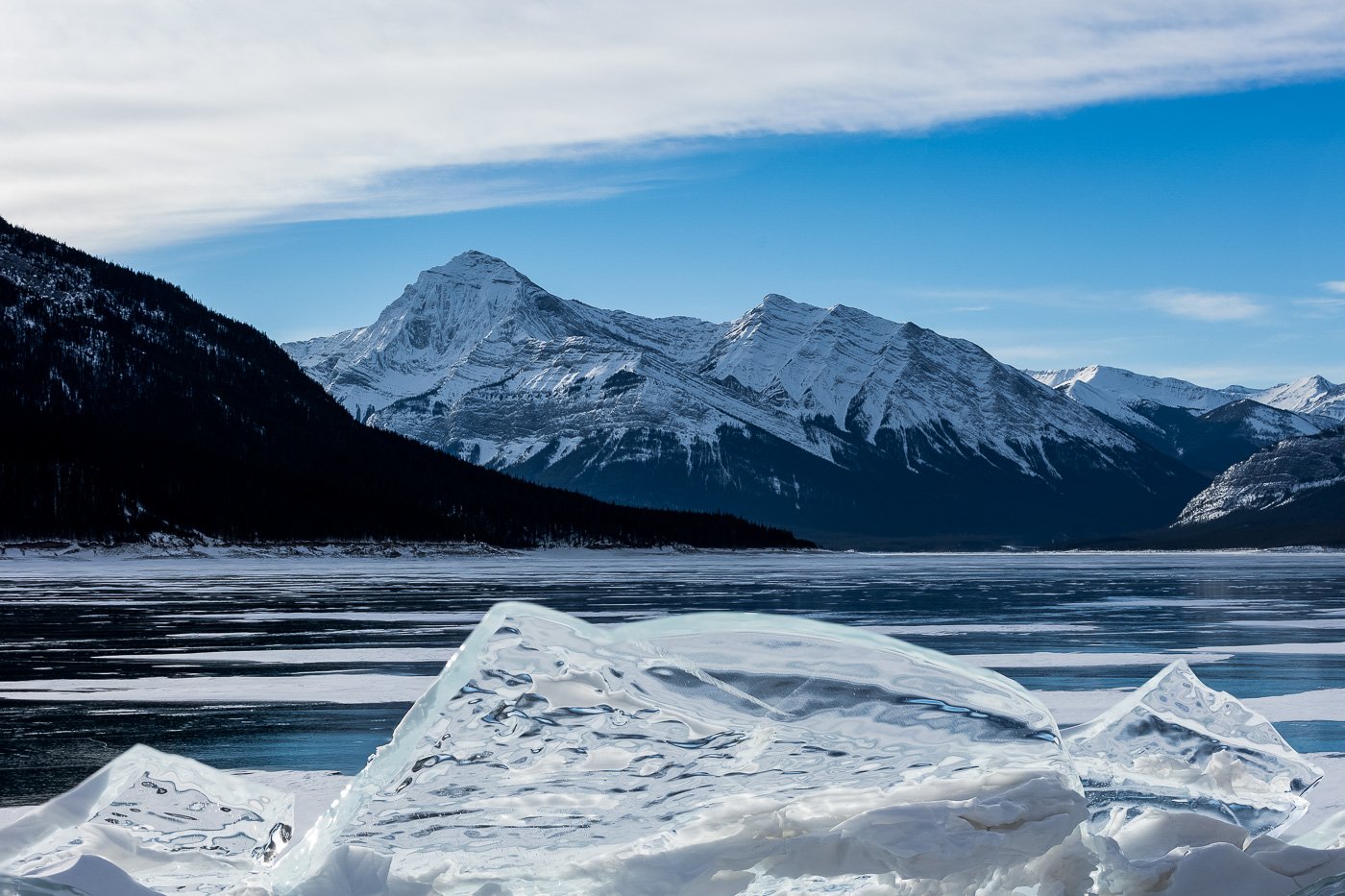 Triangle ice formations and mountains Abraham Lake, Alberta Canadian Rockies