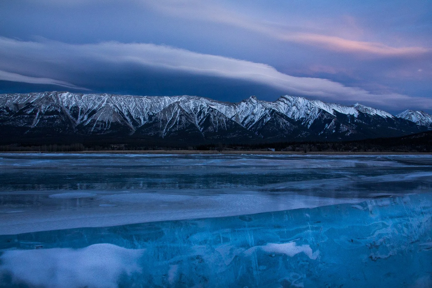 wild ice heave at sunset Abraham Lake Alberta Canada