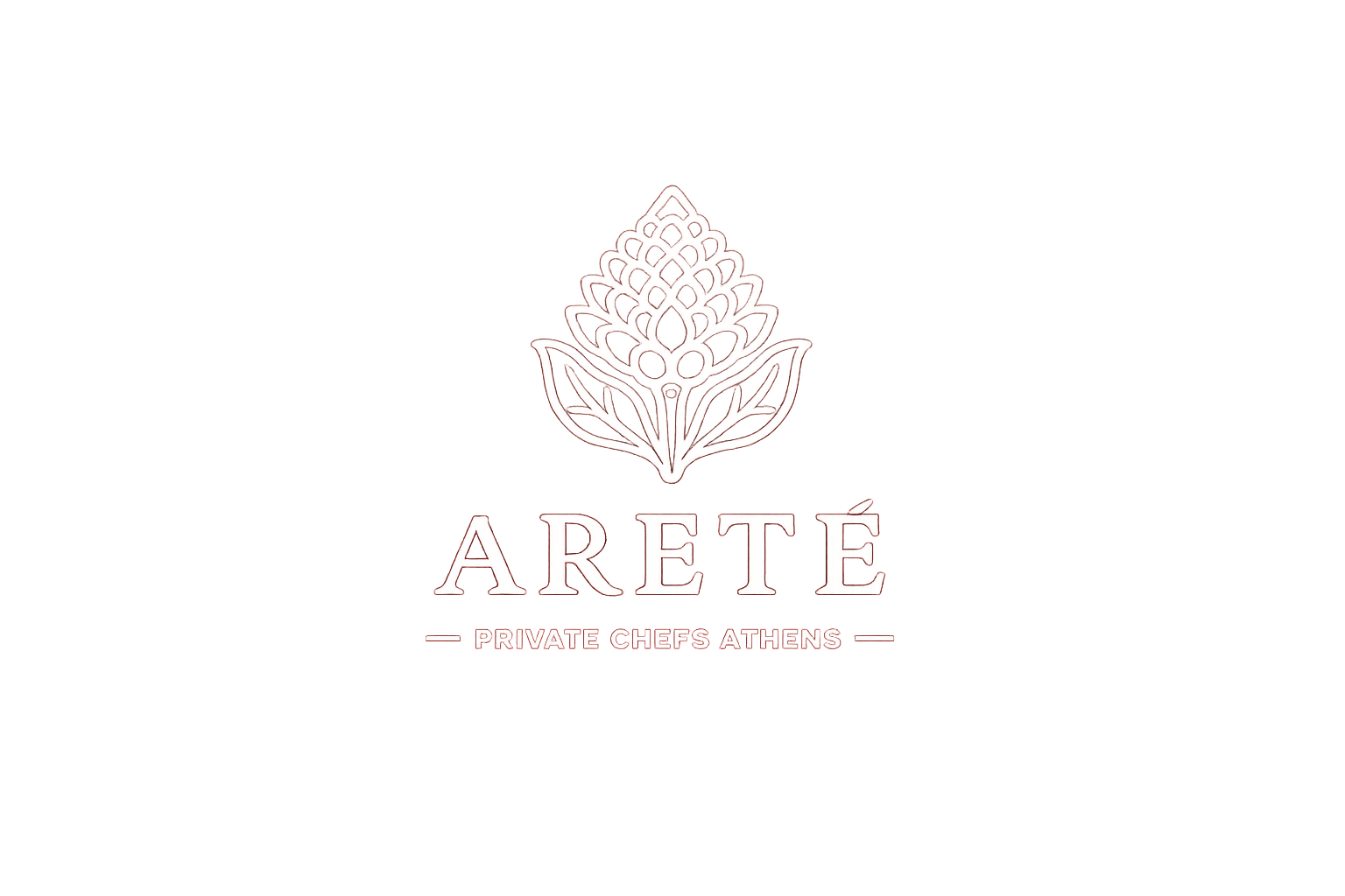Logo for Arete, a private chef service in Athens, featuring a stylized flower or plant icon above the word 'ARETE' with the phrase 'Private Chefs Athens' below.