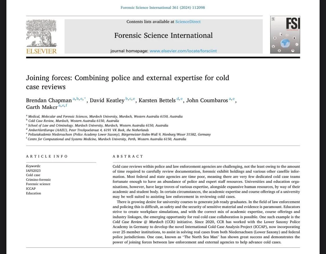 I was invited to write up my #keynote presentation from #IAFS on the benefits of #joiningforces for #coldcase investigation with examples from my #coldcasereview team @murdochuniversity  Thanks to all authors and @amberalerteurope @locateinternationa