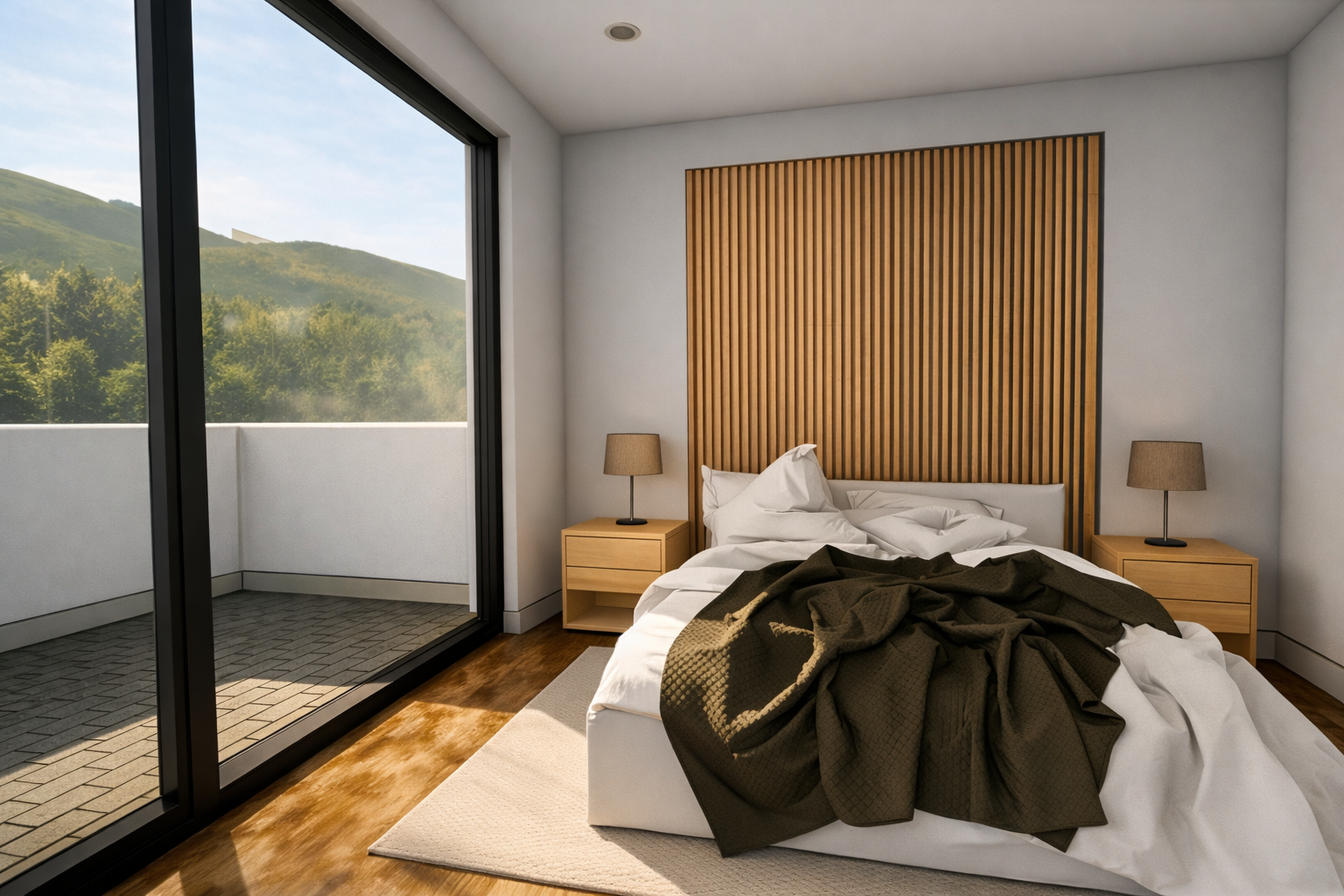 Serene bedroom with hillside view.png