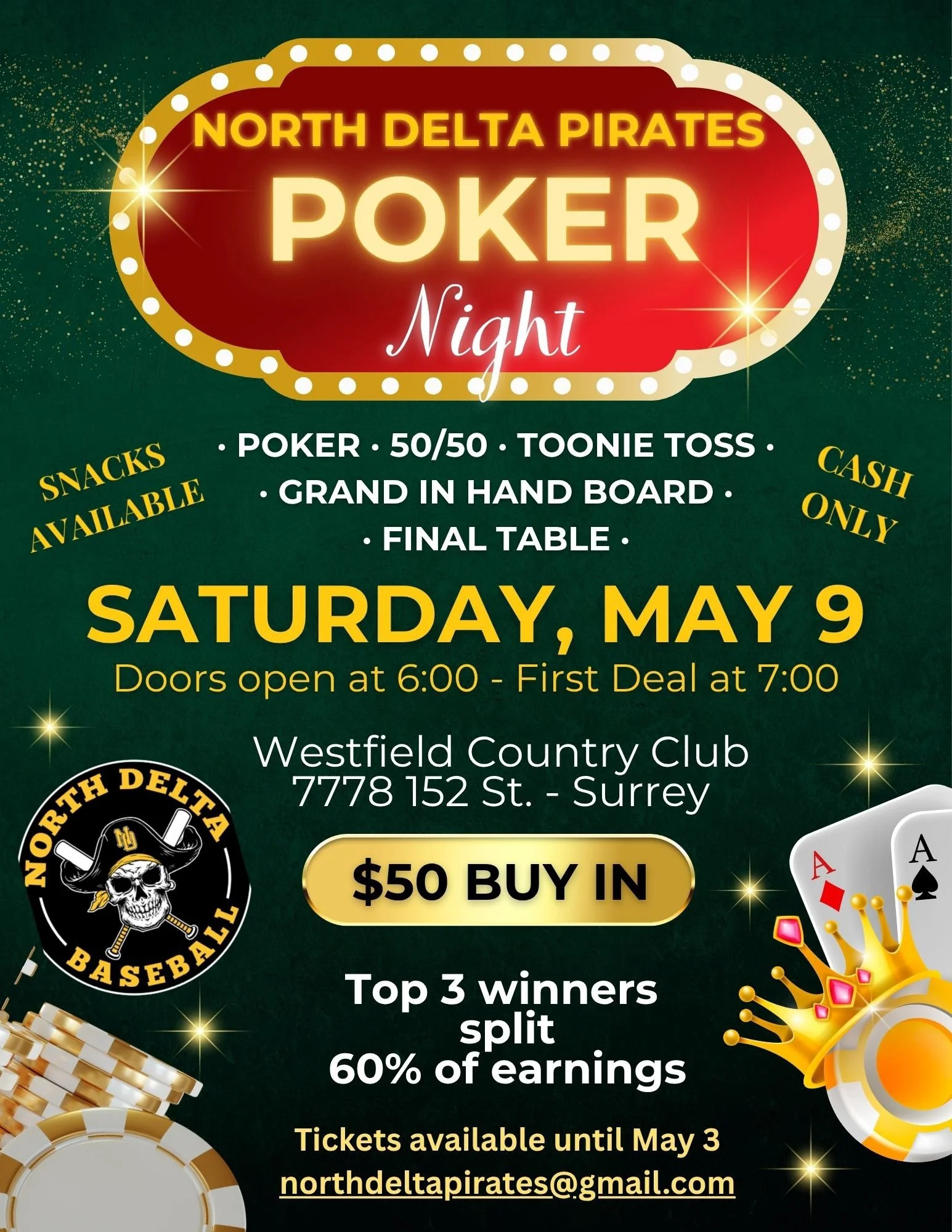 🎉 North Delta Pirates 2026 Poker Night Fundraiser! ⚾️ ♠️