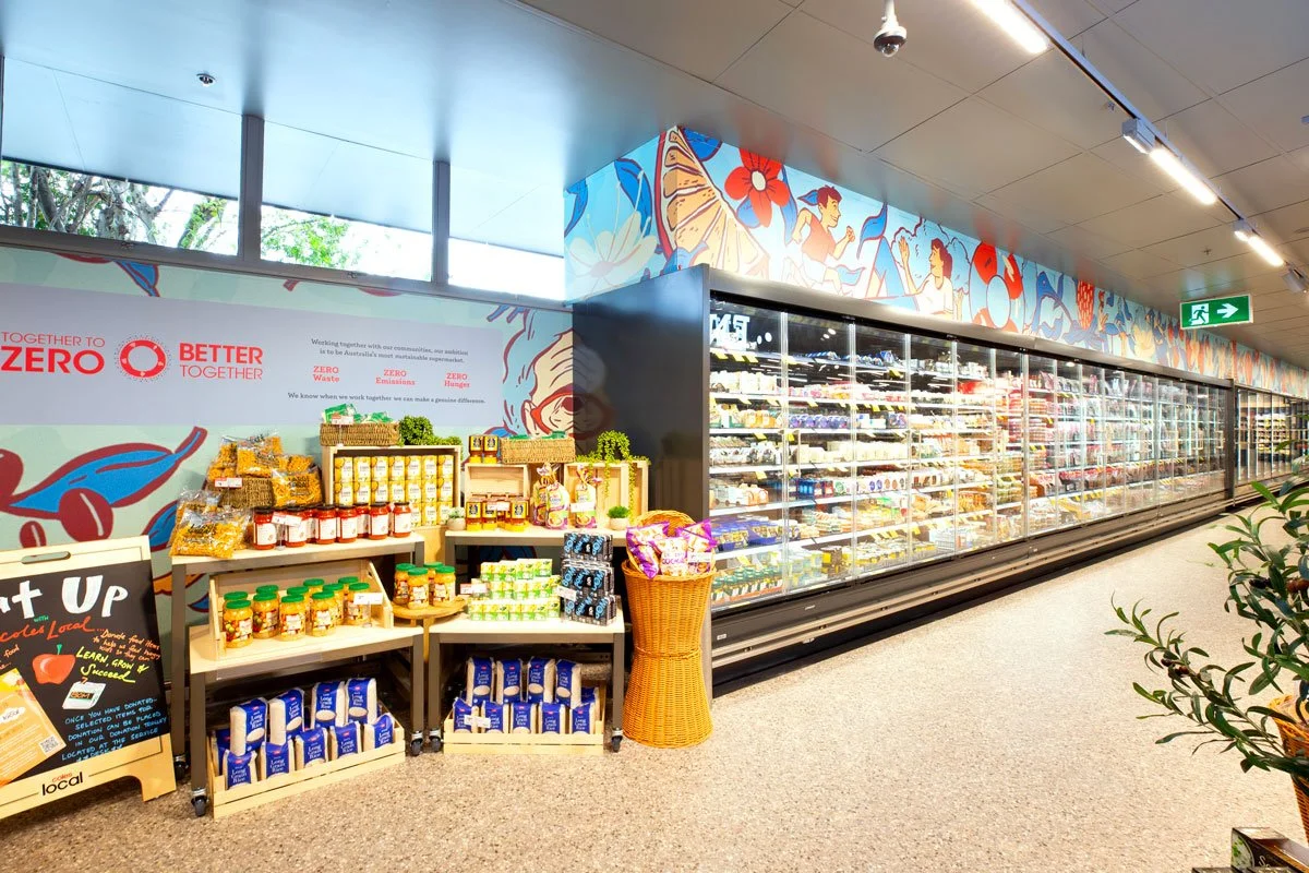 Coles Coorparoo mural by Jimmy Patch with Jacky Winter (fridge detail)