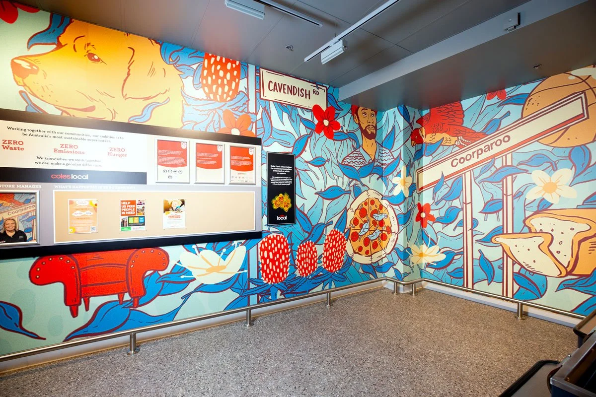 Coles Coorparoo mural by Jimmy Patch with Jacky Winter (detail)