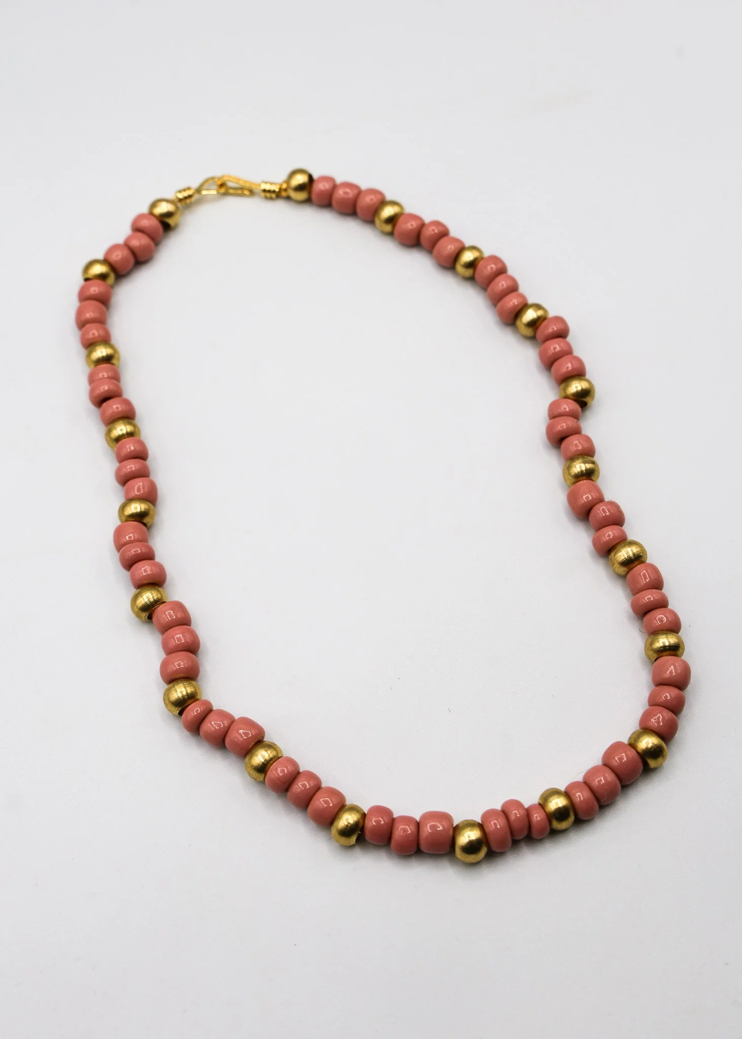 Old Style Pink & Brass Necklace