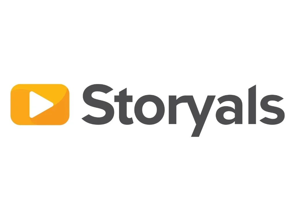 Storyals logo featuring a yellow play button icon and the word 'Storyals' in black text.
