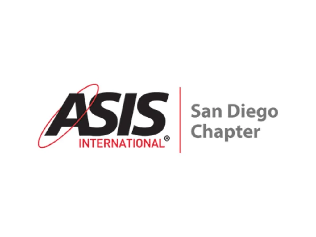 ASIS International San Diego Chapter logo with black text and red accents on a white background.