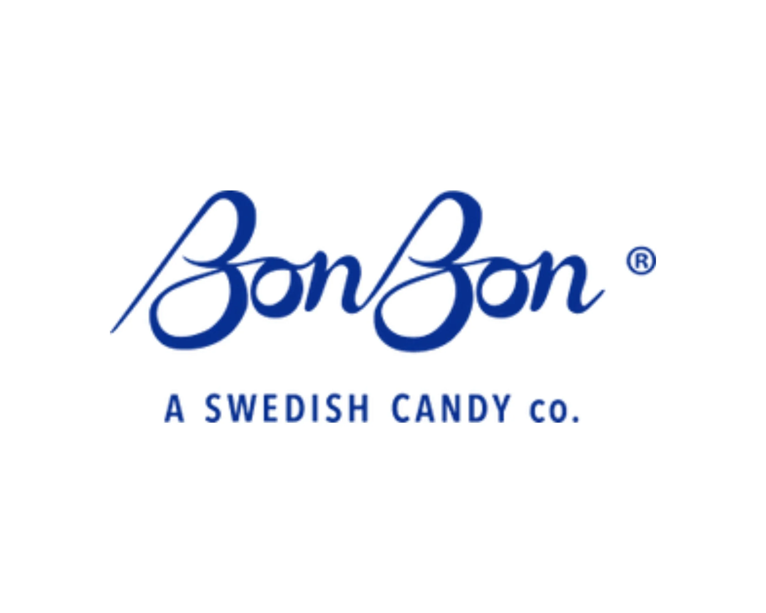 Logo of Bon Bon, a Swedish candy company, featuring the brand name in cursive blue font and the tagline 'A Swedish Candy Co.' underneath.