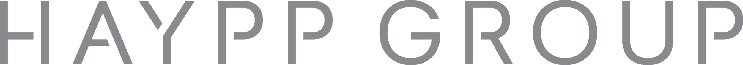 Close-up of black text reading 'HAYPP GROUP' on a dark gray background.