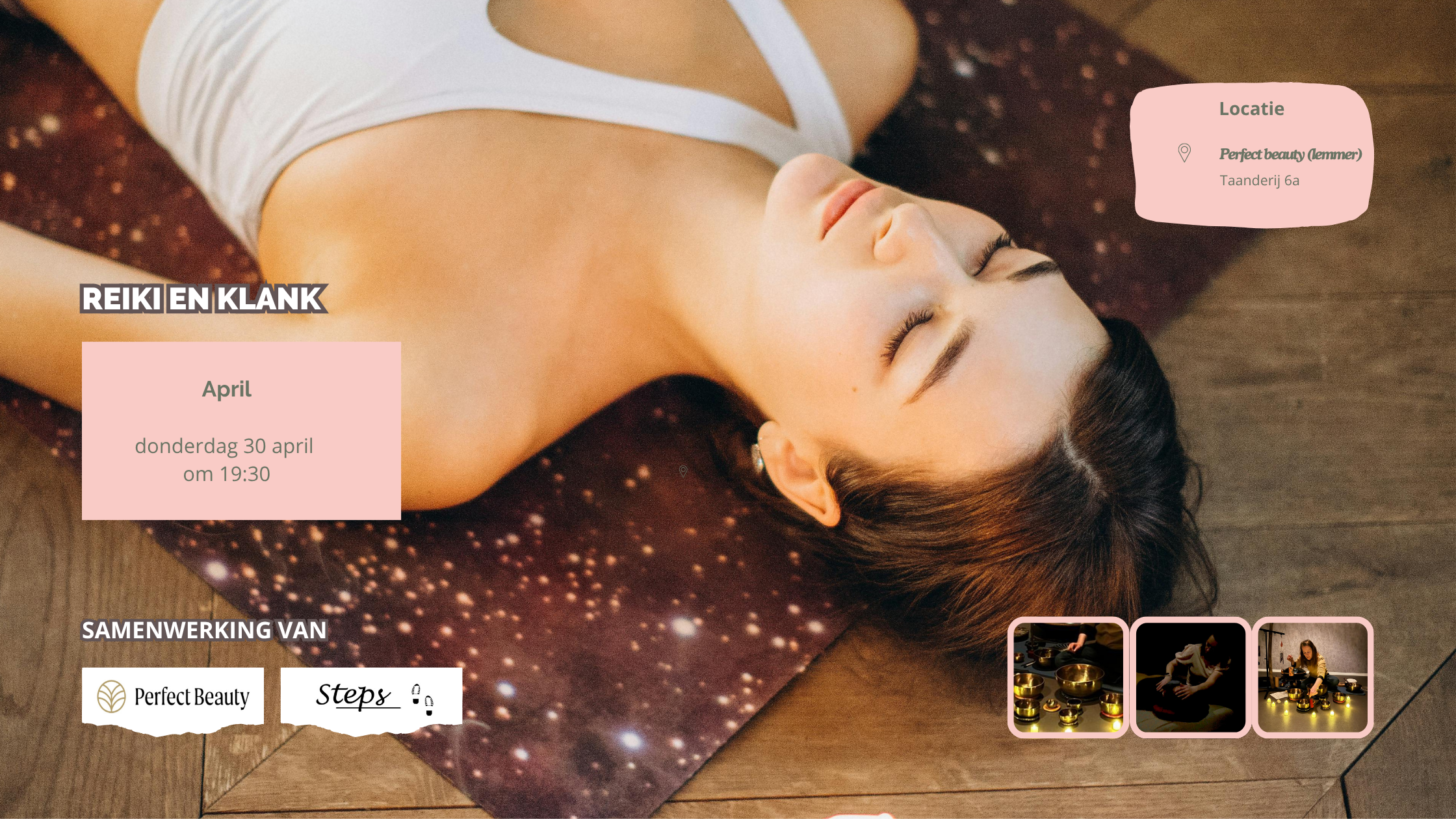 Liggen op matje, reiki en klank