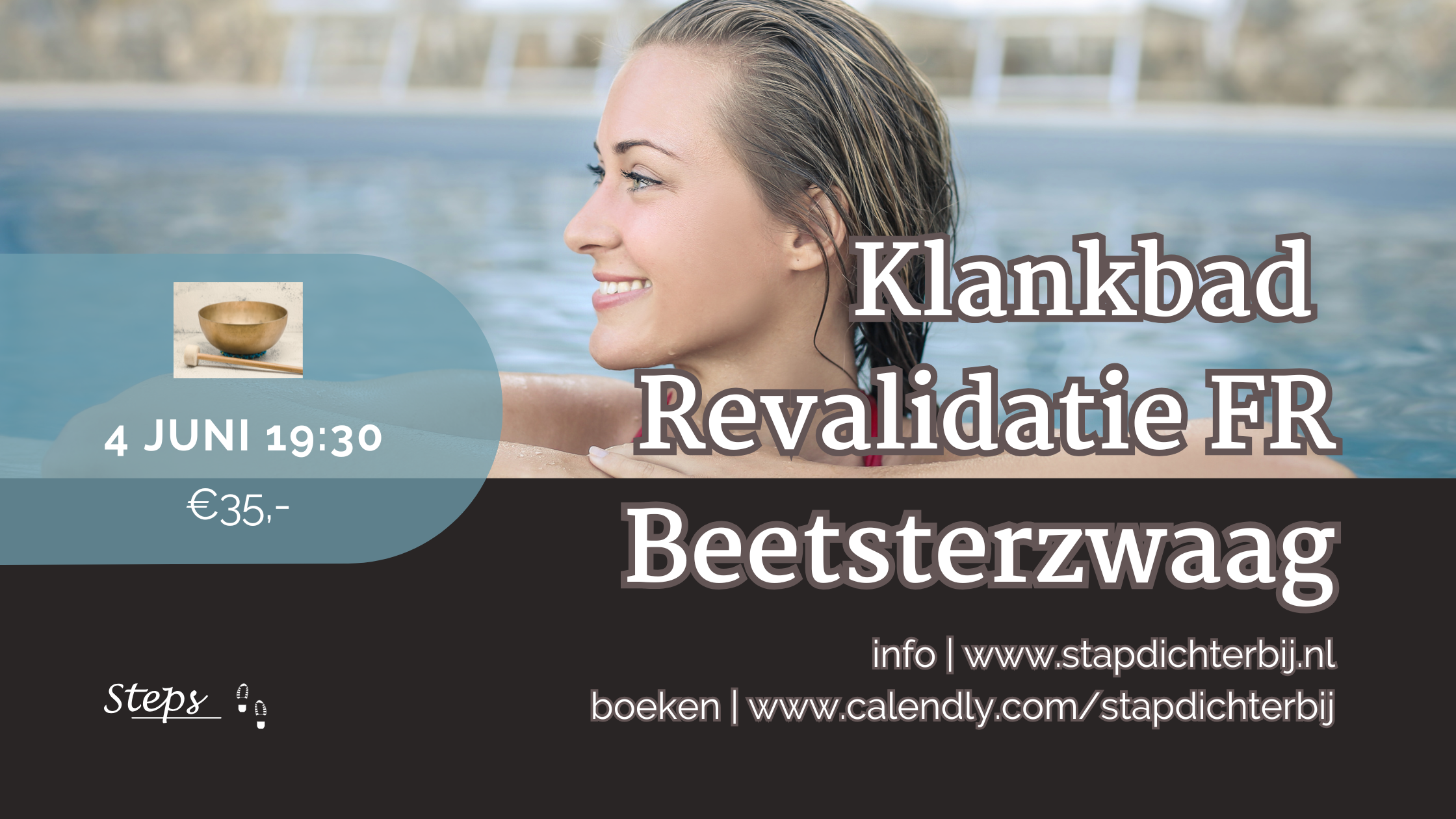 vrouw, zwembad, klankschaal