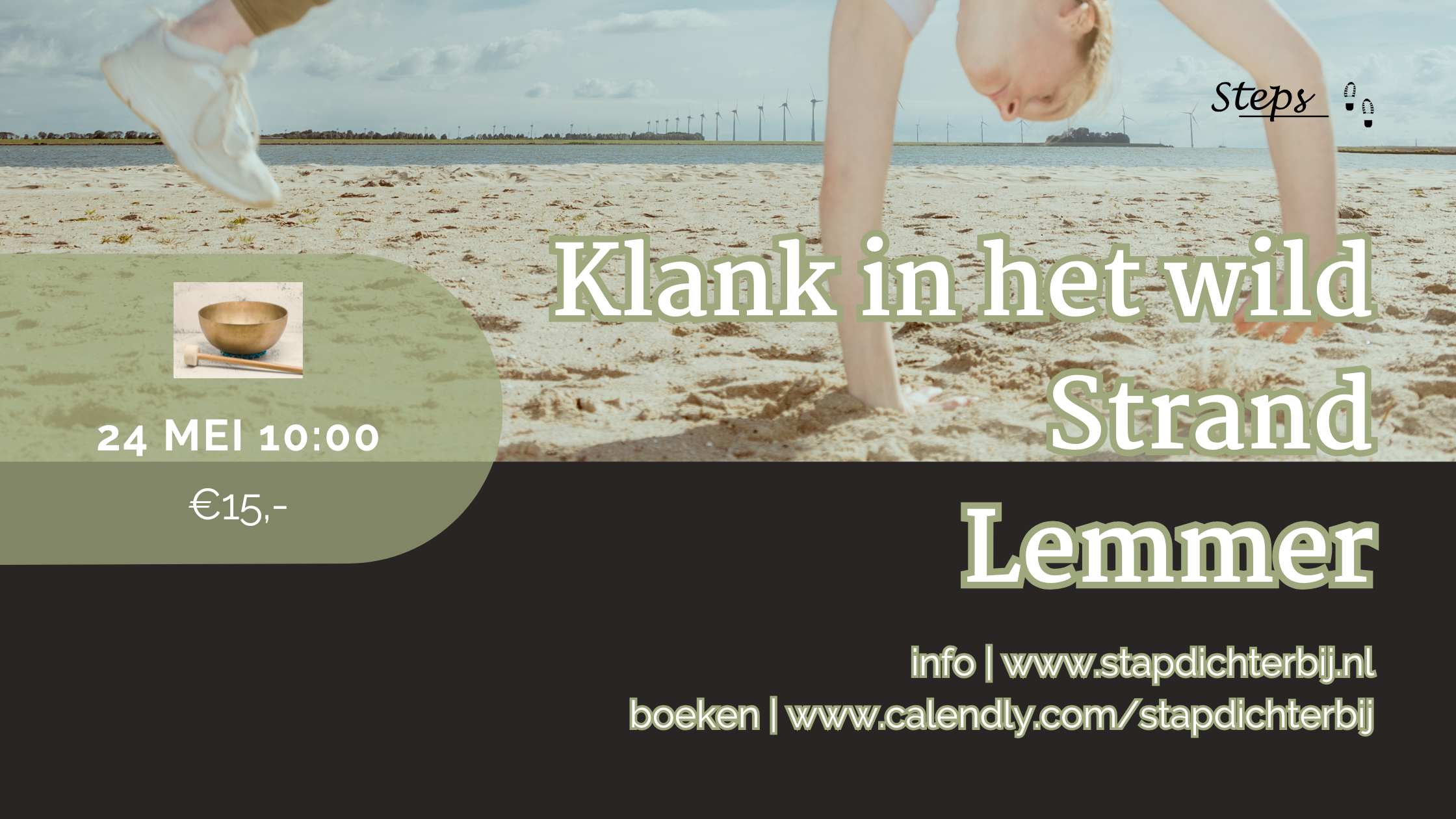 Lemmer strand. handen in zand, klankschaal