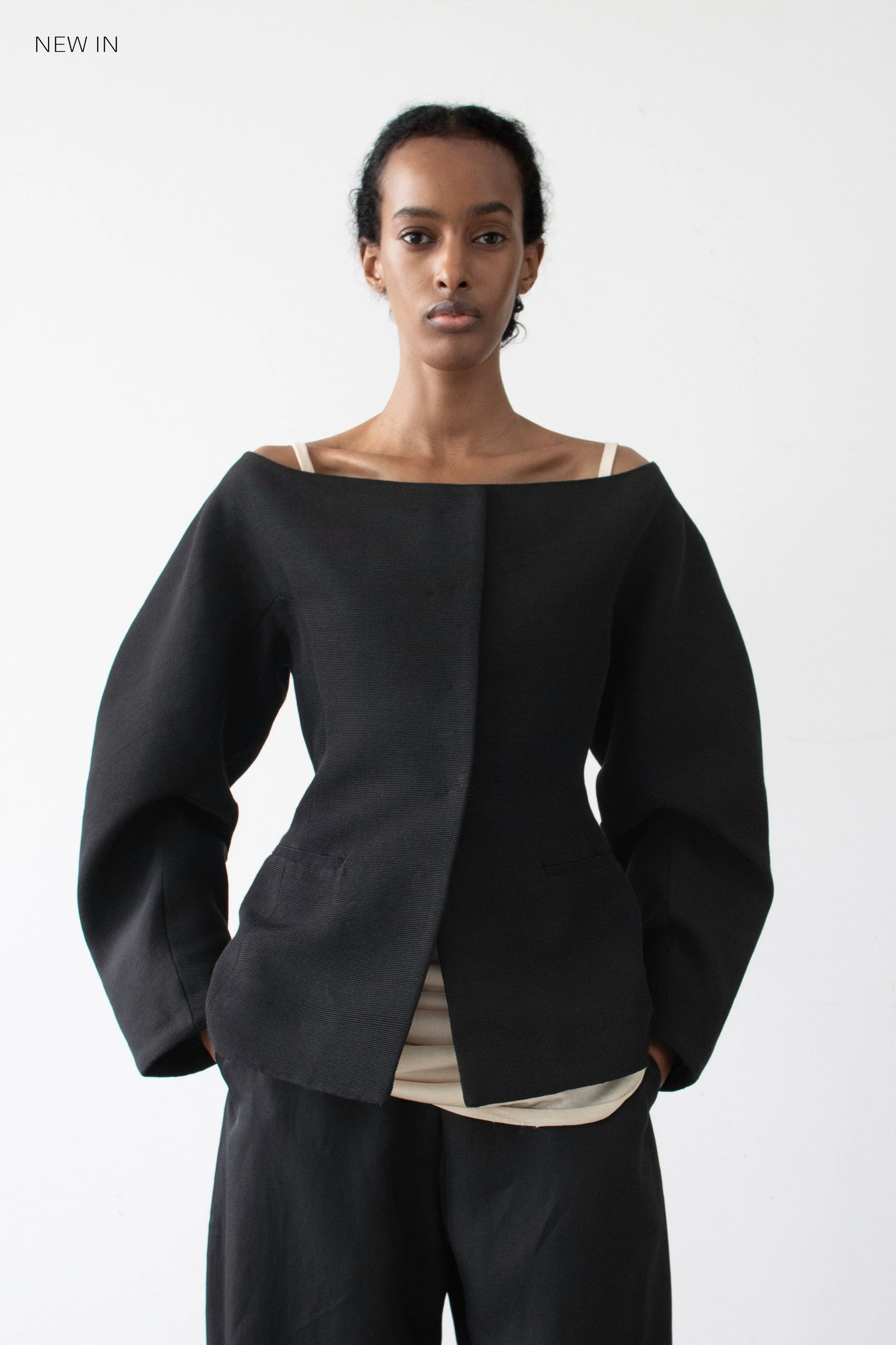 Boat Neck Sculpted Jacket Black