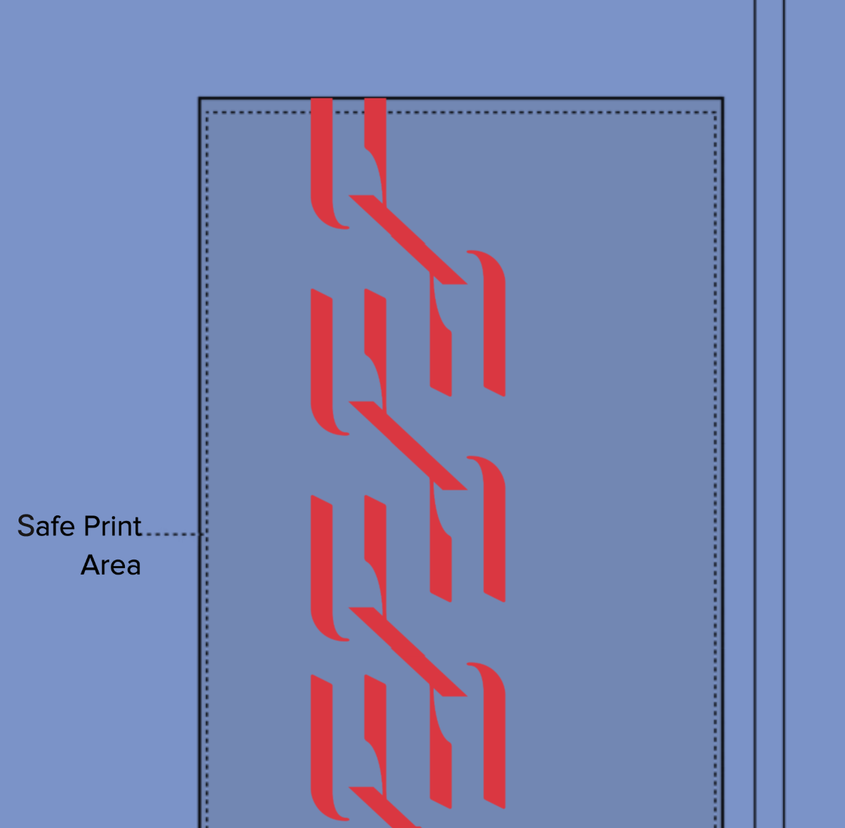 A snapshot of the product canvas with its print‑safe guides visible.