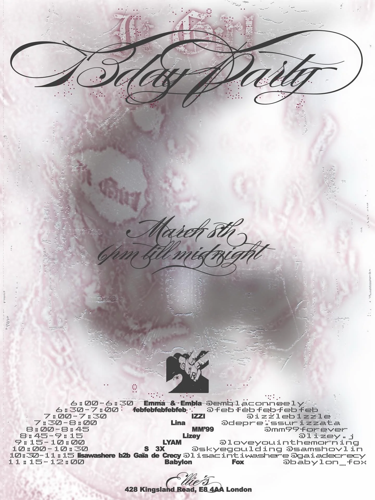 OUR OFFICIAL @itgirl.c00l party poster is here 
Thank you Jennifer @janyfrrrcrnl 🪽🫧🛁

✮ ⋆ ˚｡𖦹 ⋆｡&deg;✩

We are so grateful for everyone who signed up to make this happen! 

Our lovely DJ&rsquo;s🫧
6:00 &ndash; 6:30 Emma &amp; Embla&nbsp;@emblacon