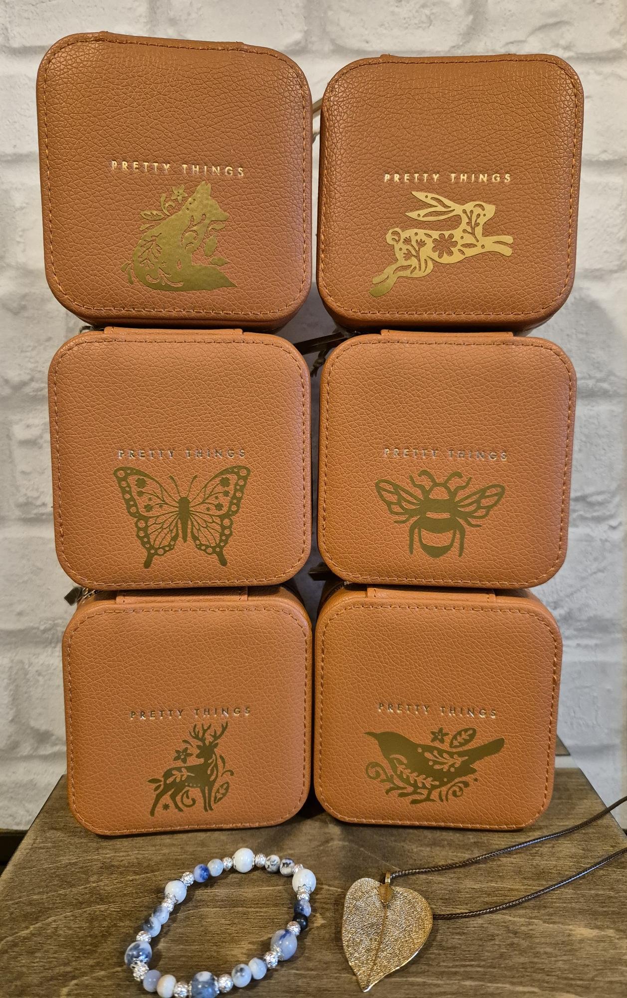 Tan Faux-Leather Travel Jewellery Box