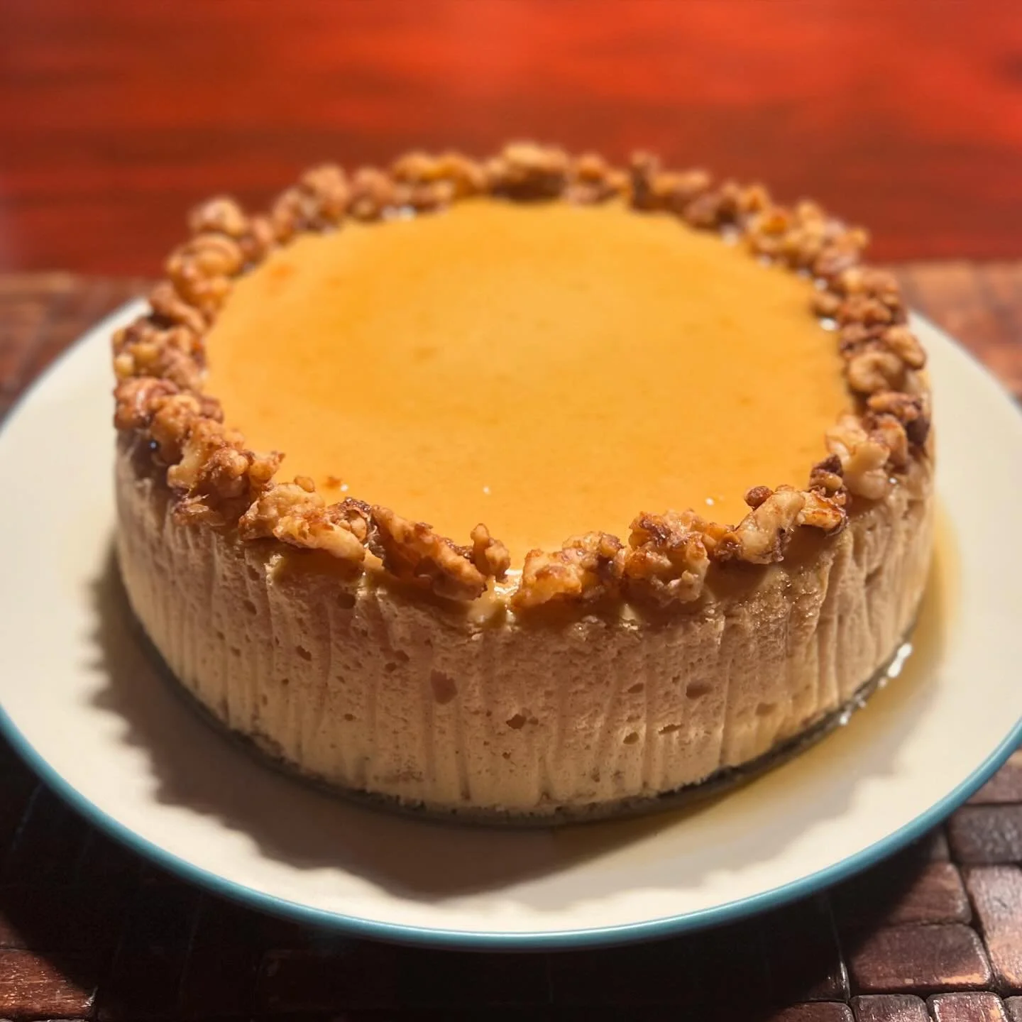 Sara&lsquo;s praline cheesecake. Sara is my old friend from my grad school days and we used to cook up Thanksgiving together for years, and she always made this praline cheesecake. 
She died in 2011, but I promised her I&lsquo;ll continue baking her 