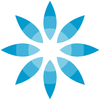 Blue stylized flower with eight petals symbolizes the invisalign logo mark