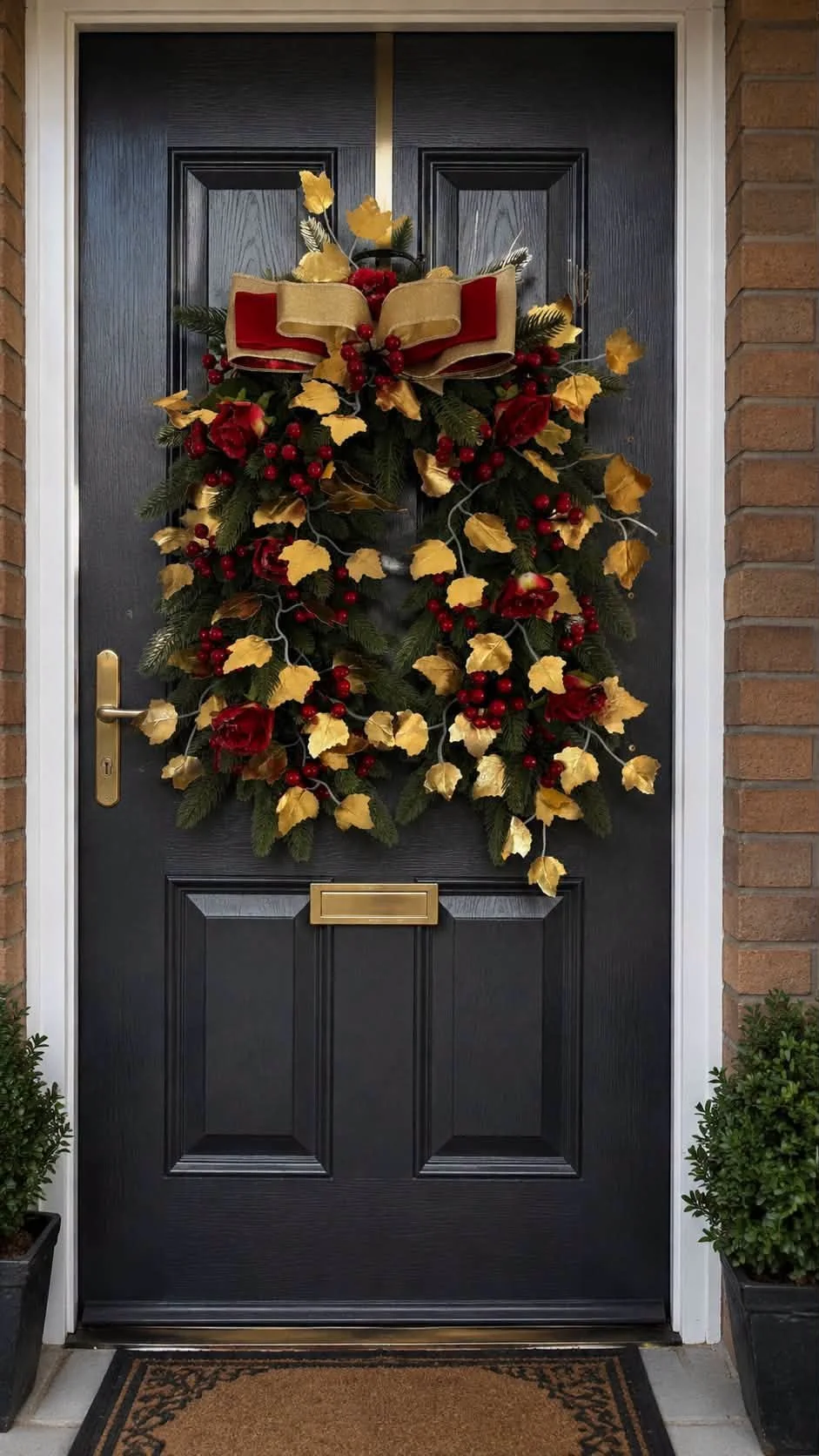red and gold horseshoe christmas wreath