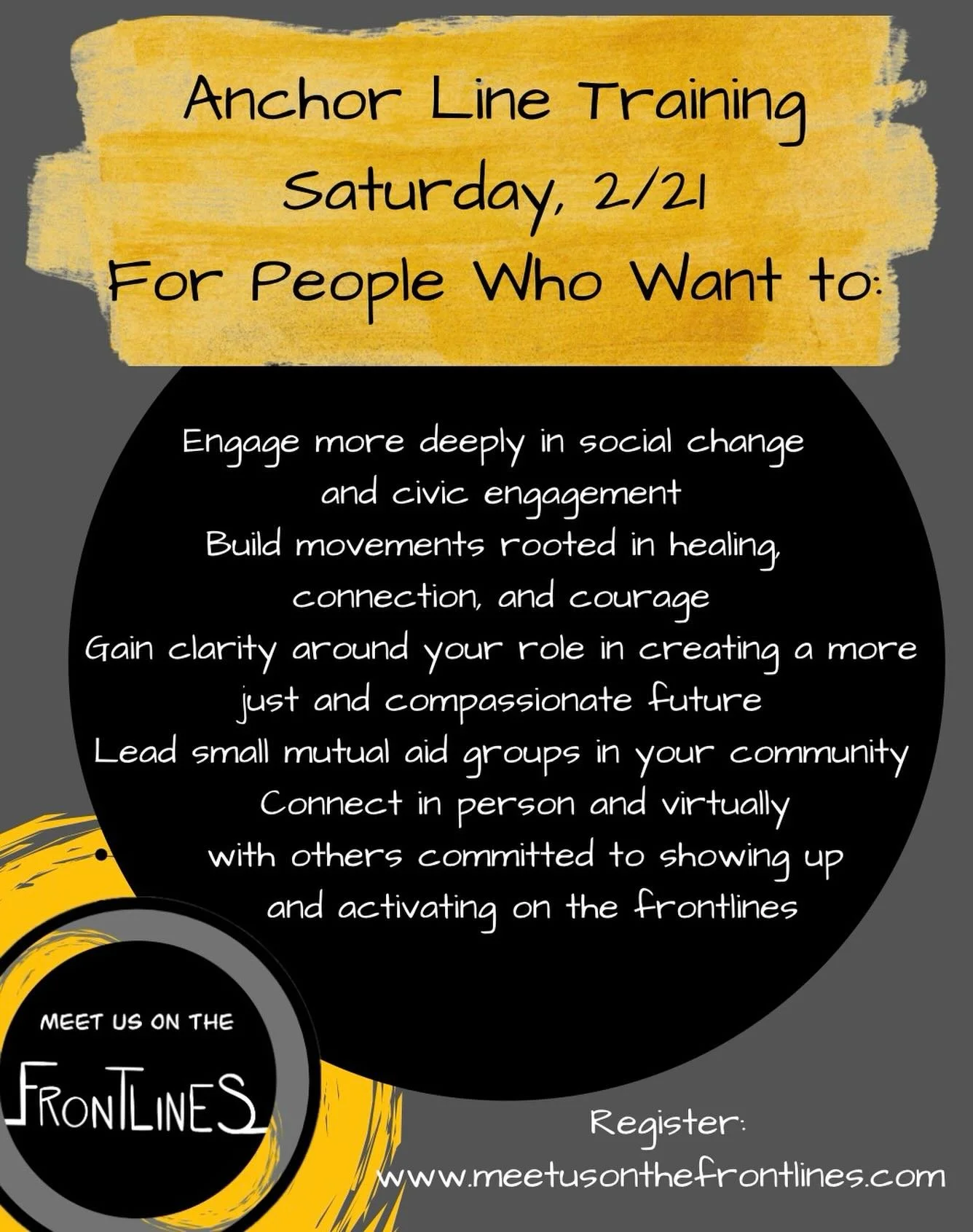 The Anchor Line Training is for anyone ready to build a solid foundation for sustainable, impactful change.

With so much happening in the world, it can feel overwhelming to find aligned ways to truly &ldquo;tap in&rdquo; to movement building especia