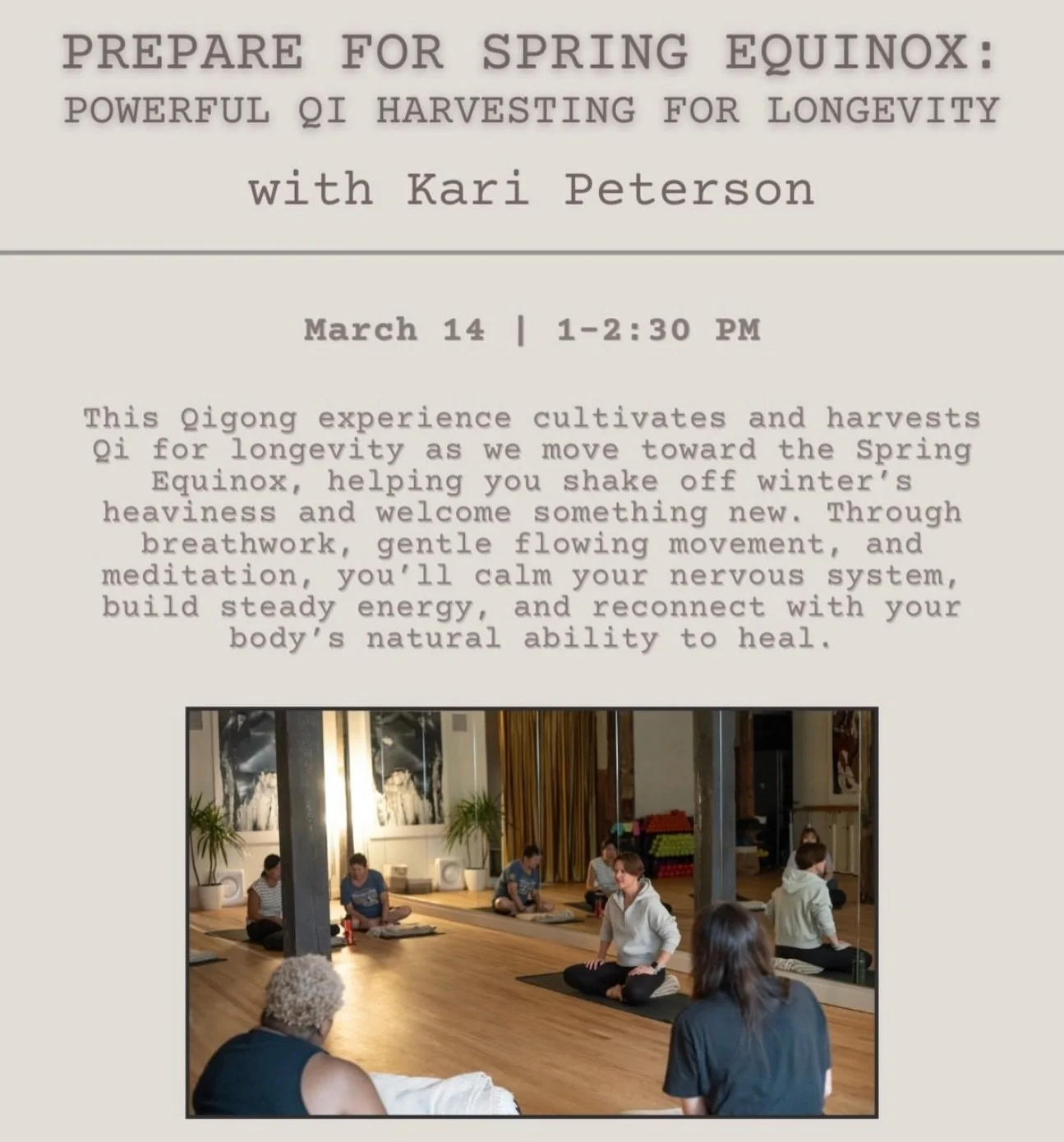 I&rsquo;m offering 4 unique qigong events, 2nd Saturdays beginning March 14 through June @space_sunna, aimed at healing &amp; regulating your nervous system. Join me for 1 session, or all 4 for 90 minutes of deep peace &amp; relaxation, gentle moveme