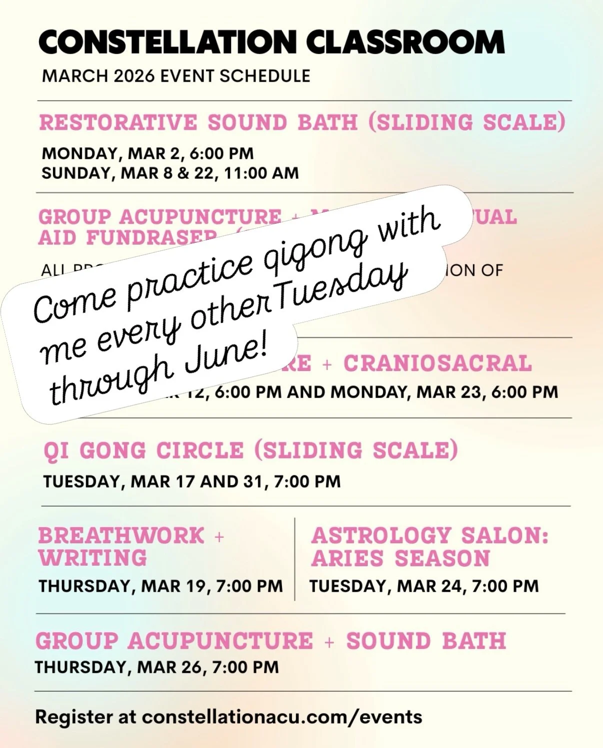 Would love to have you out to practice qigong with me every other Tuesday 7pm through June at Constellation&rsquo;s new classroom space!  #springforestqigong #qigong #nervoussystemregulation