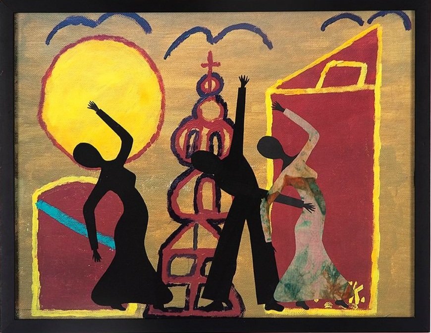 Shadow Dancing at the Steeple, 2016
Collage, Digital Print of Ogese T. McKay
painting, on Canvas 16 x 20