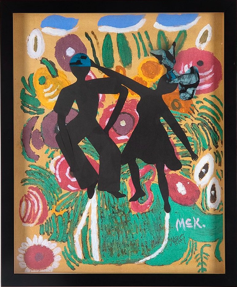 Garden Fete, 2023
Mixed Media, Collage, Digital Print of Ogese T. McKay painting, on Canvas,
18 1/2 x 15 1/2 x 2