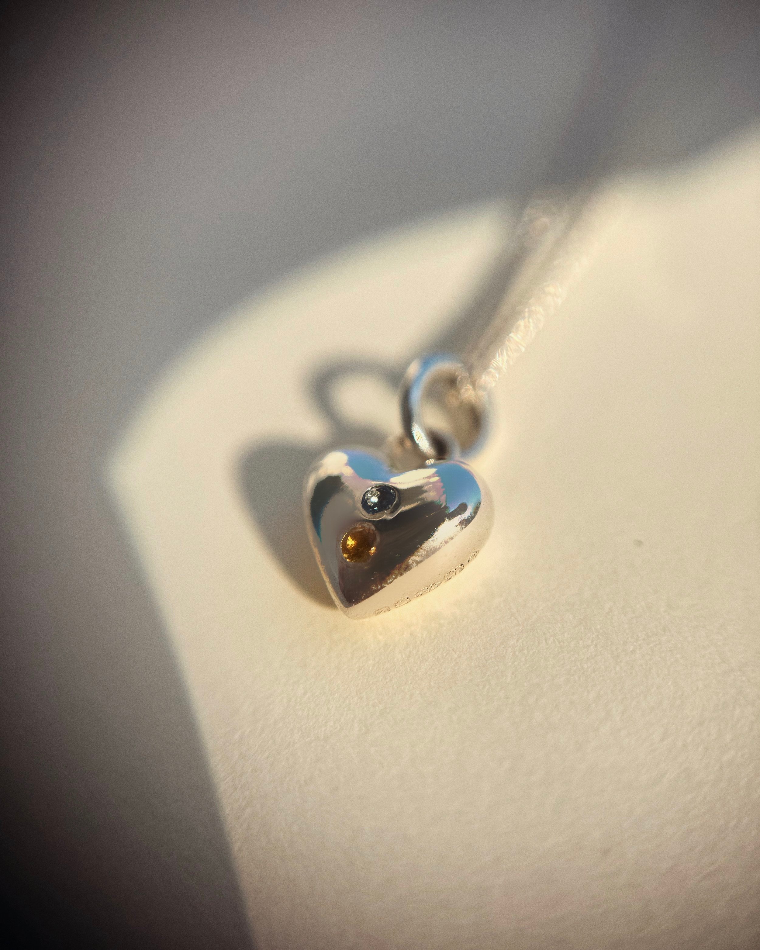 Sterling silver heart pendant with blue and yellow zircon stones – support Ukraine