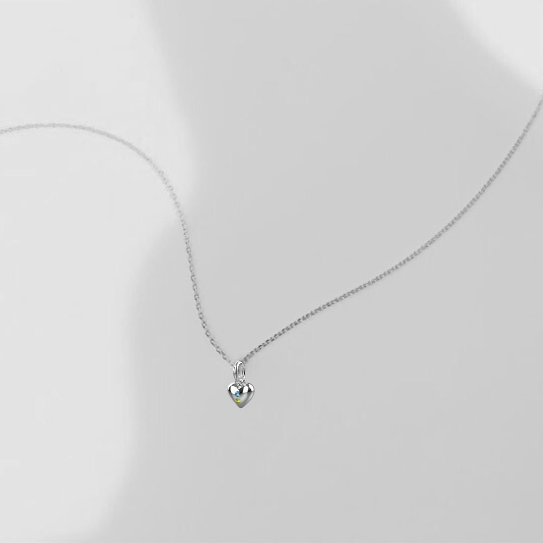 Sterling silver heart pendant with blue and yellow zircon stones – support Ukraine