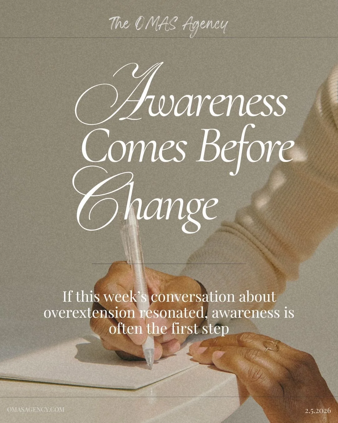 This week at OMAS, we&rsquo;ve been talking about overextension, not as a failure, but as information.

Before anything changes, awareness matters.
Noticing where your energy goes.
Noticing what feels heavy.
Noticing what no longer fits.

For those w