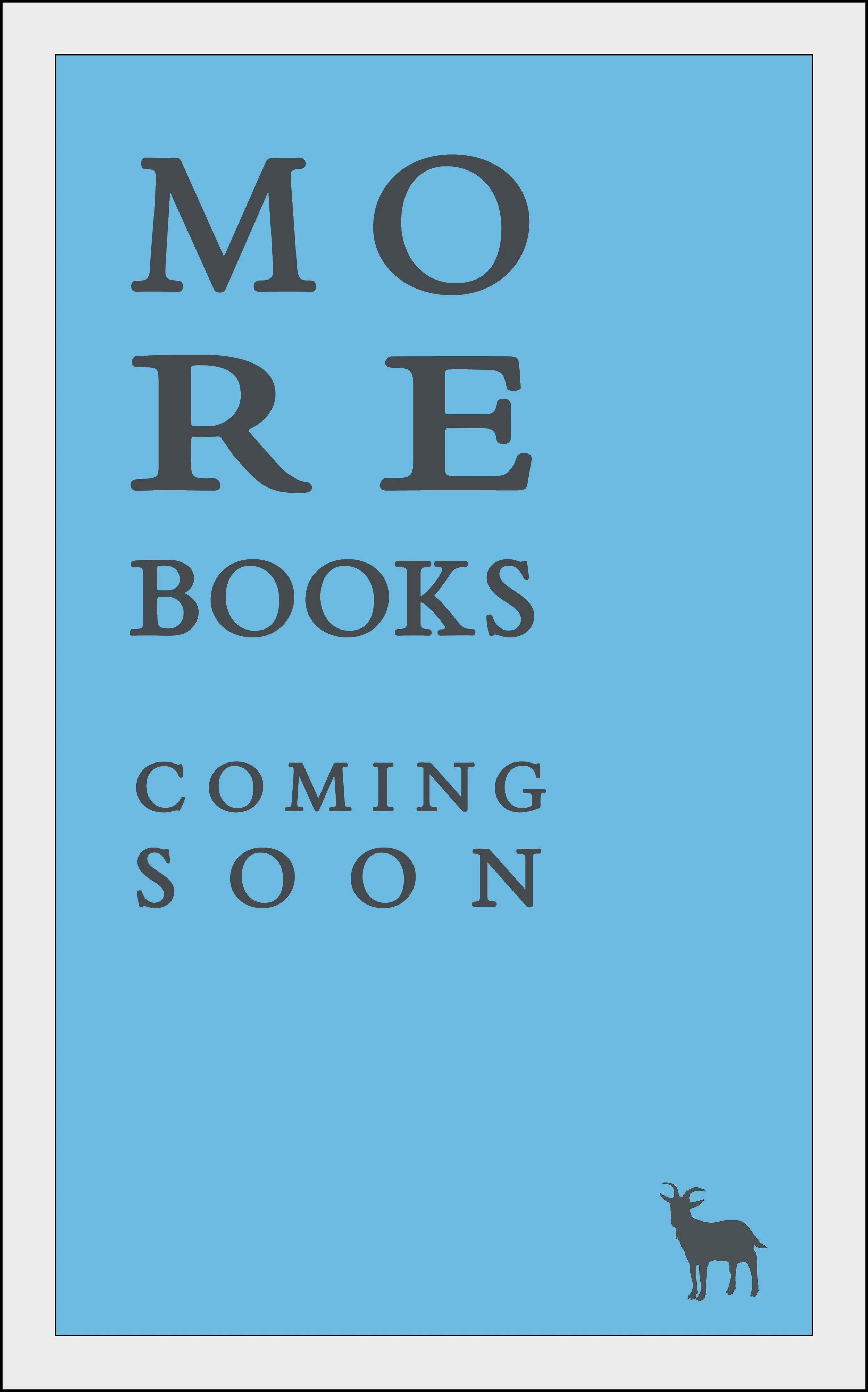 Poster advertising that more books will be published soon, with a blue background and featuring the logo of Zeeger Books in the bottom right corner.