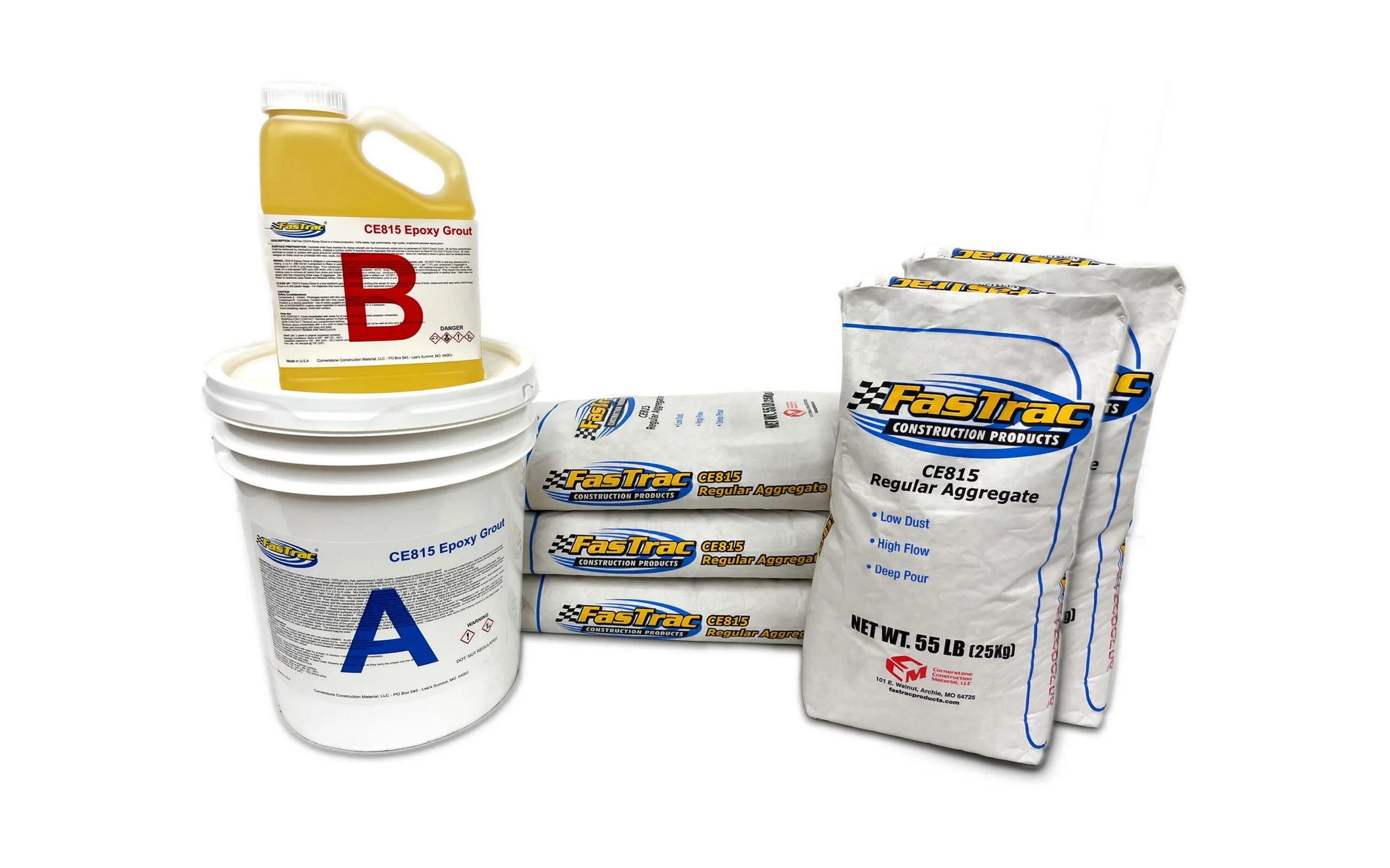 FasTrac CE815 three-component 100% solids epoxy machine grout packaging