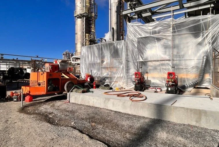 BSA custom epoxy grout pumping package on industrial construction jobsite