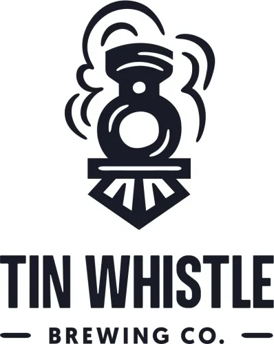 Logo of Tin Whistle Brewing Co. featuring a stylized whistle emitting steam or sound waves.