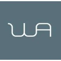 Minimalist logo design with the letters 'WA' on a gray background.