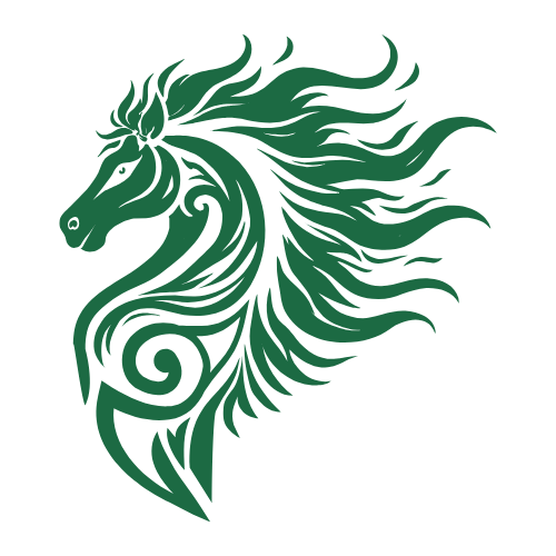 Green Chinese Woodcut Image of head of Fire Horse