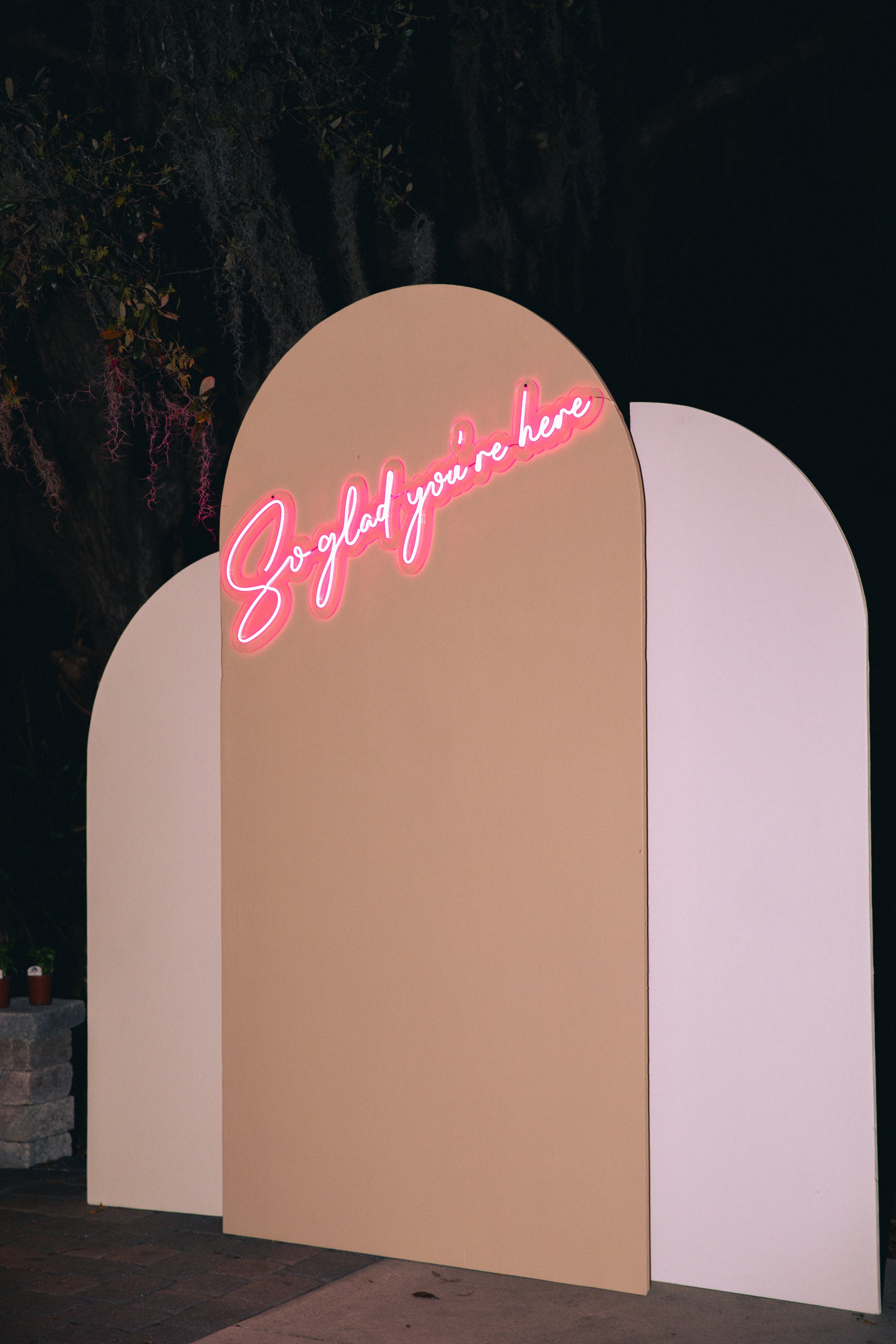 photo backdrop with neon sign