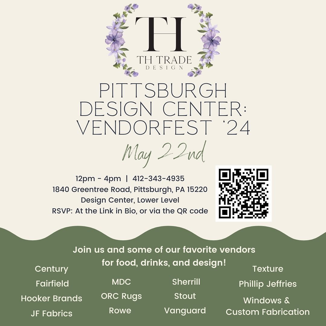 Ready for Vendorfest? 🌷
We are so excited to be hosting this event for our Trade Designers! Join us to learn more about the amazing vendors we have to offer and network with your local Pittsburgh Design community! 

RSVP at the link in bio 🔗

Date/