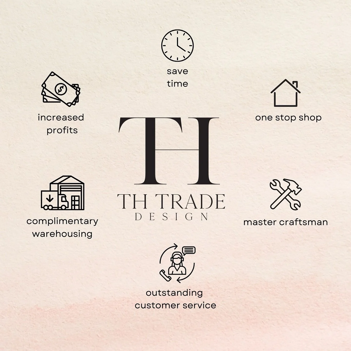 TH Trade was developed and built with one goal in mind, to create the most efficient showroom for independent designers. Let us be your behind-the-scenes staff, we want to save you time and money!

Some of our benefits include: 

&bull; Save Time
&bu