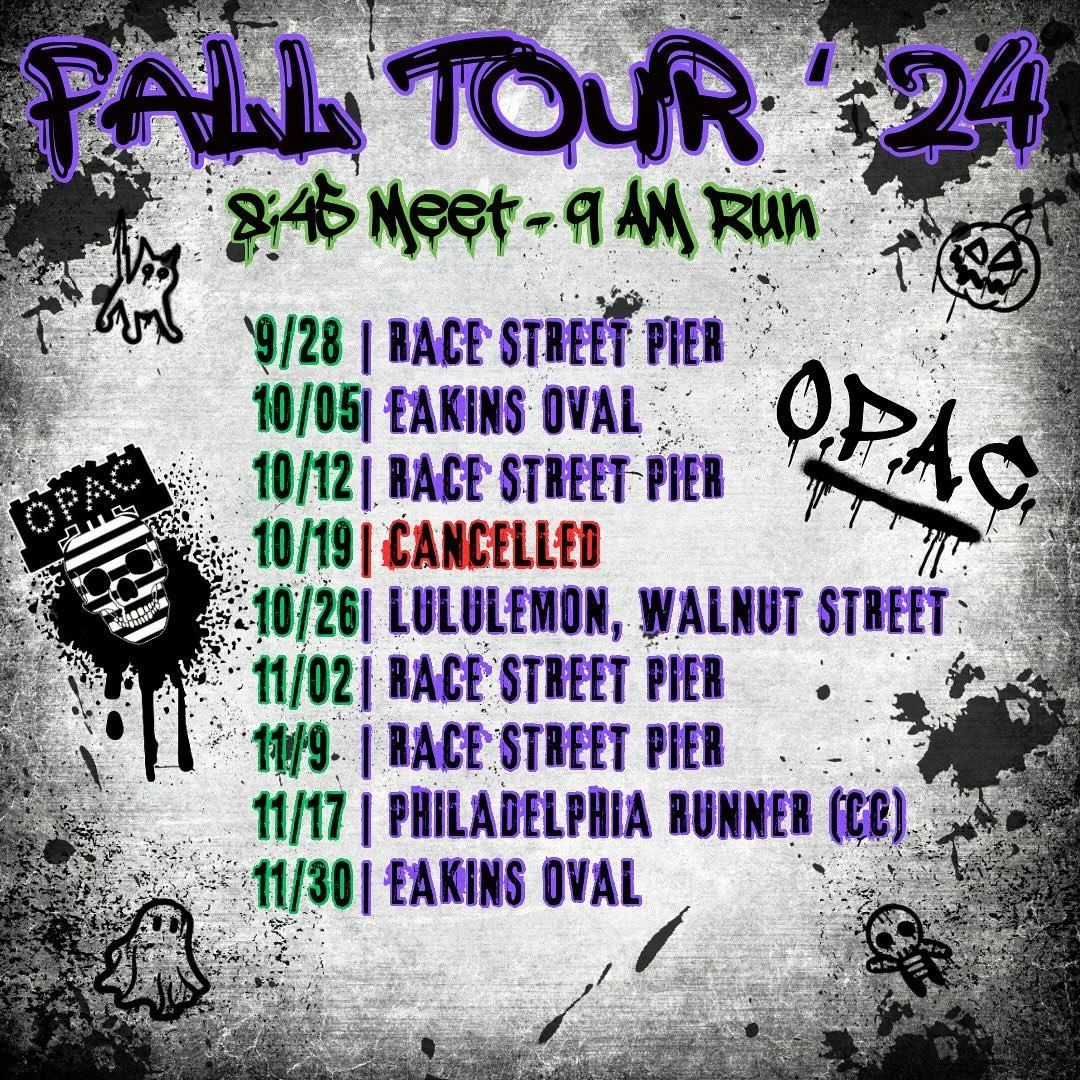 Fall Tour ‘24. REMIX! Tickets still 🆓 
845a meet. 9a movement.
Ohana, All Love.
#OPACUp #PropDown #Philly #Run #Running #Runners #Track #Culture #Philadelphia #Health #Wellness #Life #NoMercy #Love #Inclusion #Fitness #Workout #Community #L