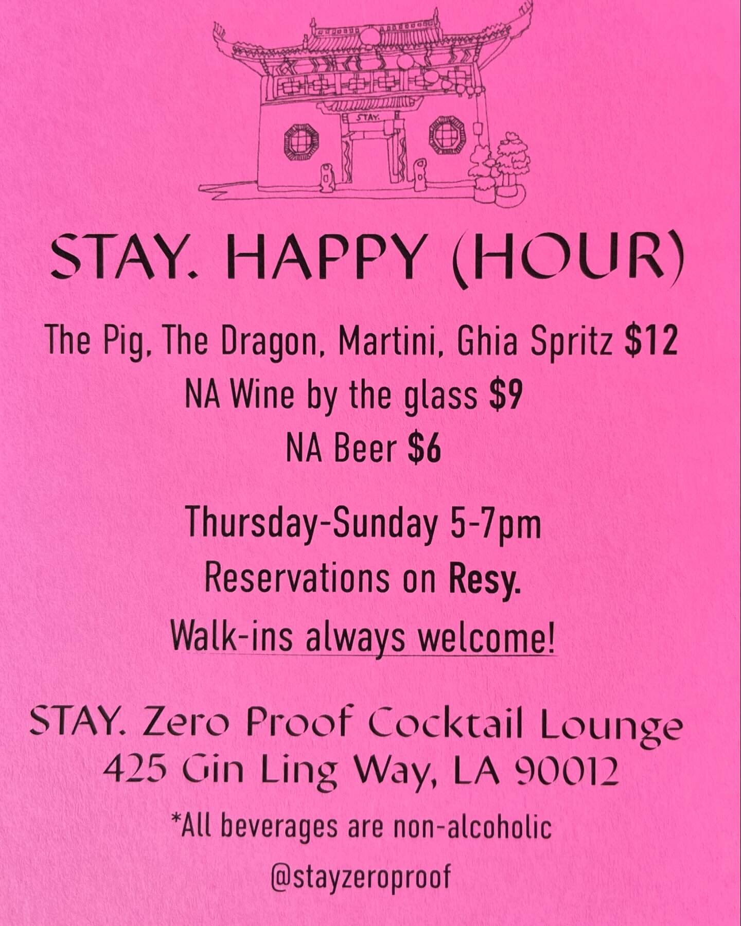 STAY. Happy (Hour)

Thursday-Sunday 5-7pm

Illustration by @romyohh
Flier by @aschphoenixdesign 

#happyhour #happy #trysomethingnew #joinus #zeroproof #nonalcoholic #nonalcoholicdrinks
#zeroproofcocktails #mindfuldrinking #craftcocktails #labars
#so