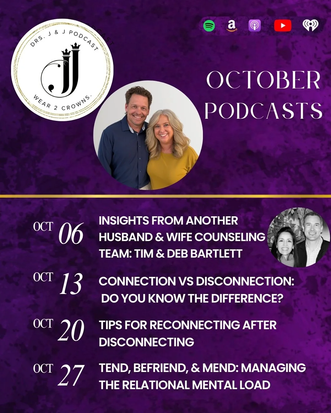 OCTOBER PODCASTS 🎙️ 

As we head into spooky season &ndash;&ndash; don&rsquo;t let your relationship become eerie 👀 🎃 👻 

This month we&rsquo;re dropping episodes to help you reconnect, work better as a team, and divide up who&rsquo;s managing th