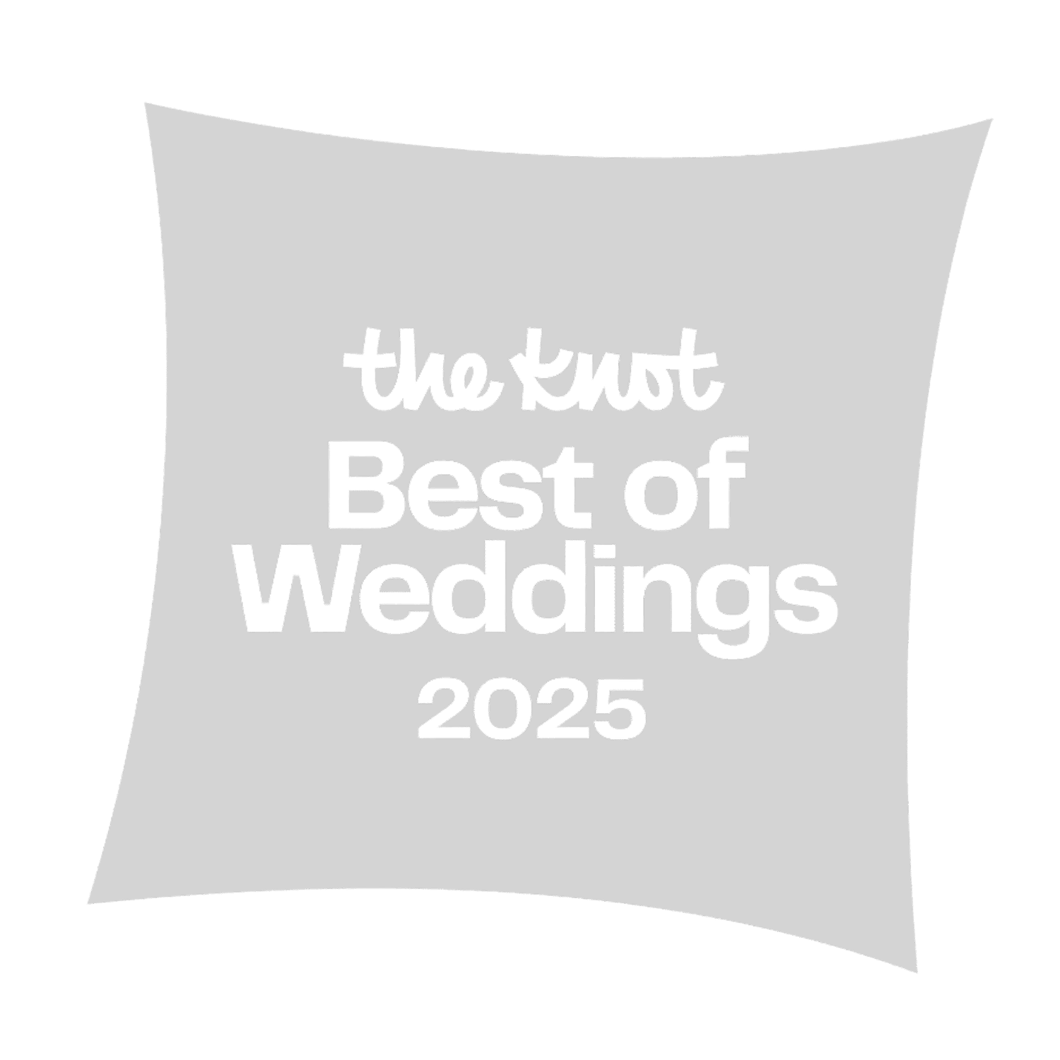 Gray background with white text saying 'the knot Best of Weddings 2025' in a stylized curved font.