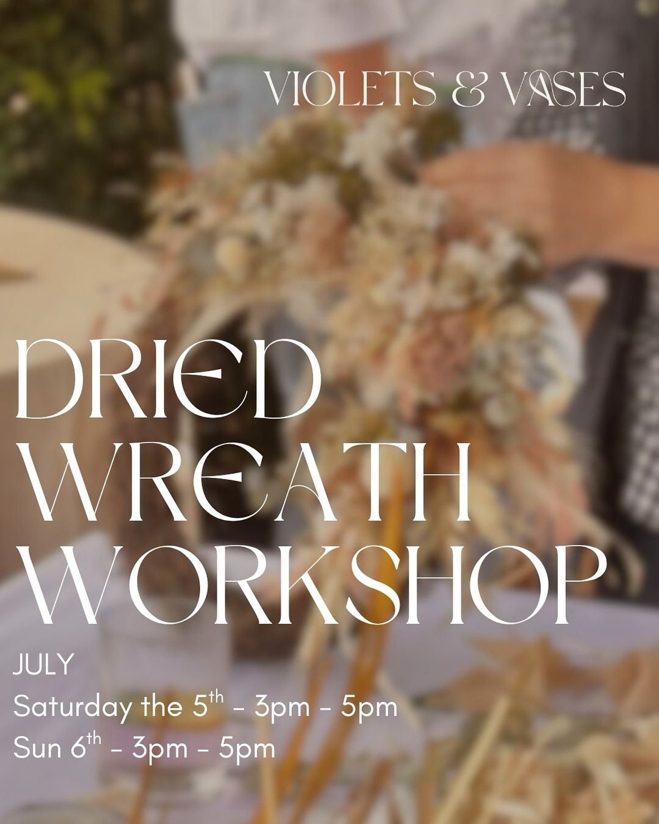 WORKSHOPS 

Our popular dried floral workshop is back! 

We&rsquo;ve still got a few tickets left for next weeks workshops - grab your family and friends and come along for an afternoon of fun and creativity. 

Included in our workshops are 
- wreath