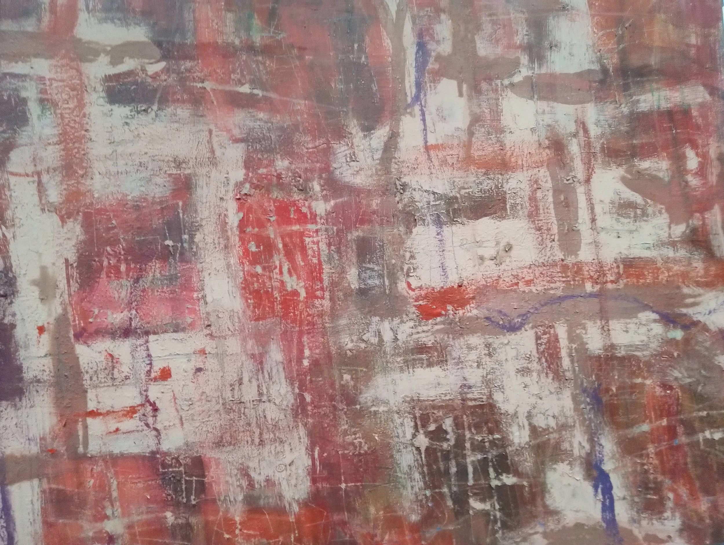  Acrylic paint, oil pastel and clay slip on canvas, 36×48, 2025 