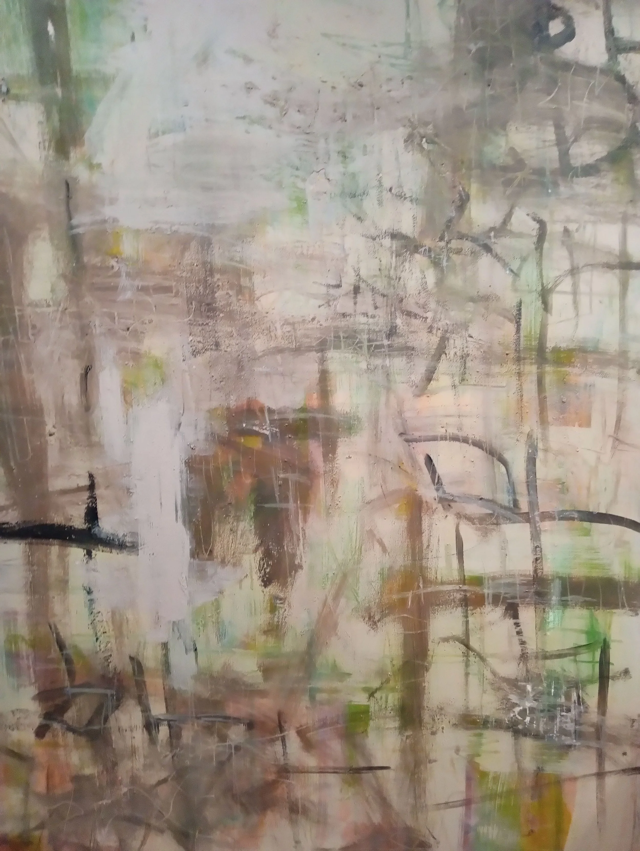  Acrylic paint, sumi ink, oil pastel, matt medium and clay slip on canvas, 60×48, 2025 